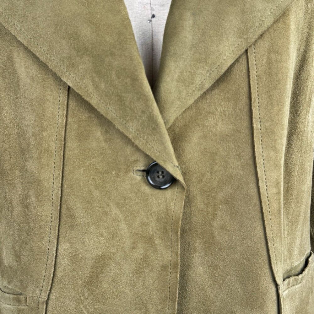 Jones New York Women Suede Leather Jacket 12 Green‎ Western Cowgirl Equestrian - Picture 8 of 16